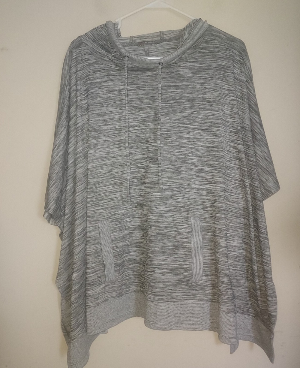 Talbots Hooded Poncho Womens One Size Athleisure Knit Lounge Space Dye Gray